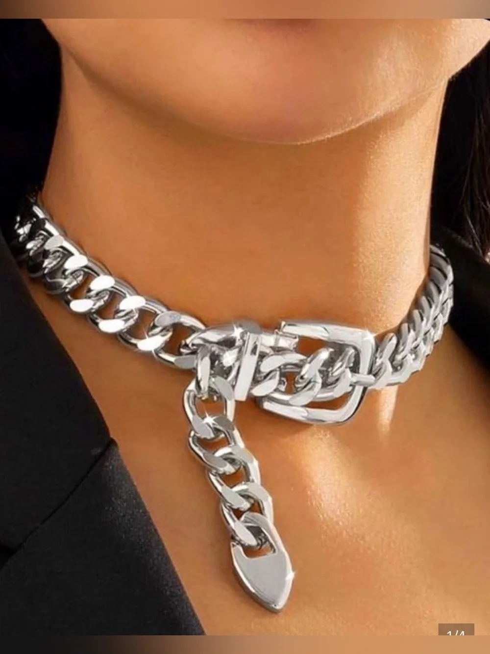 Silver Chunky Chain Link Lariat Choker Necklace
